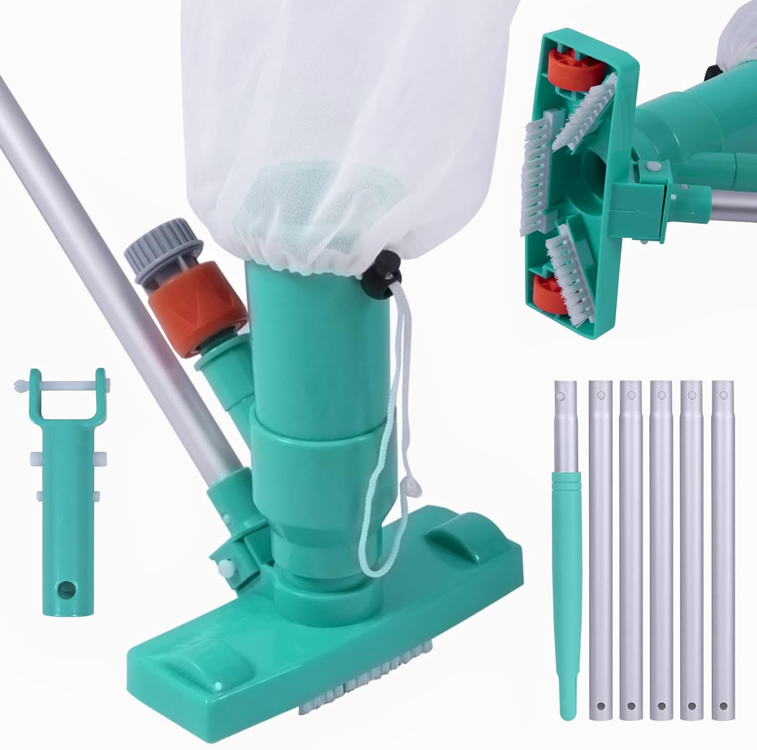 Underwater Jet Vacuum Cleaner, Portable Pool Vacuum Jet Underwater Cleaner W/Brush & 56.7" Pole, Handheld Jet Pool Vacuum for Above Ground Pool, Attach to Garden Hose Aqua Blue