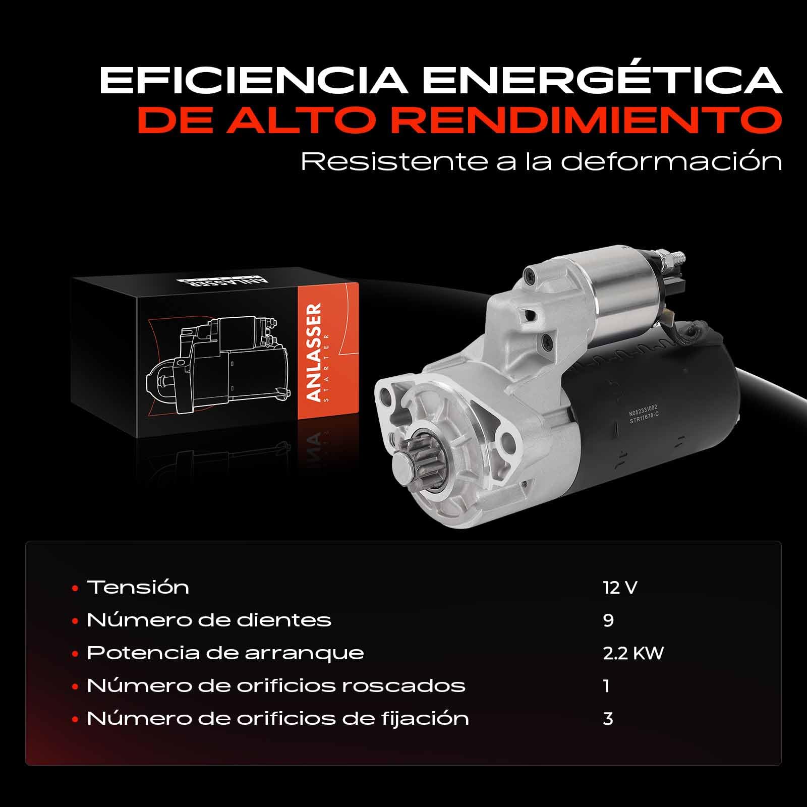 Frankberg Motor de arranque para automóvil 2,2 KW/12 V/9 dientes