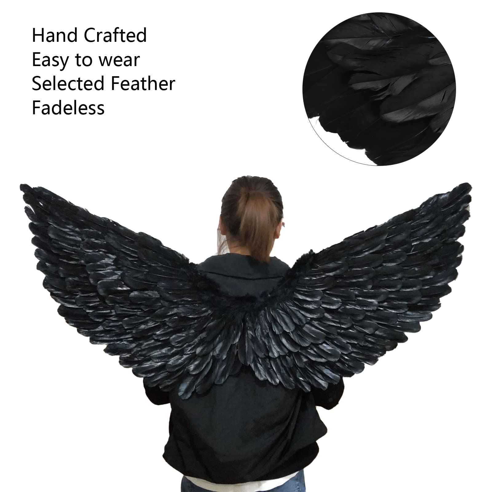 d'Angelo Nere per Bambini e Adulti, di Piume con Cinghie Elastiche, Costumi da Angelo, Oggetti di Scena Cosplay per Halloween, Natale, Feste Festive, Uomini e Donne Decorative(S)
