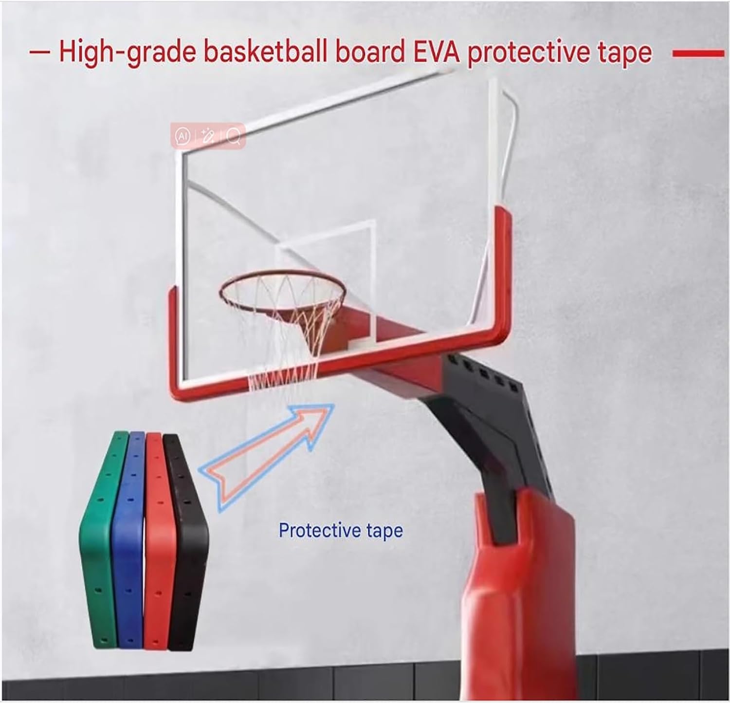 Basketball Backboard Bumper Guard Set, Durable Rubber Basketball Board Protector with Self-Adhesive, Compatible with Indoor/Outdoor Hoops