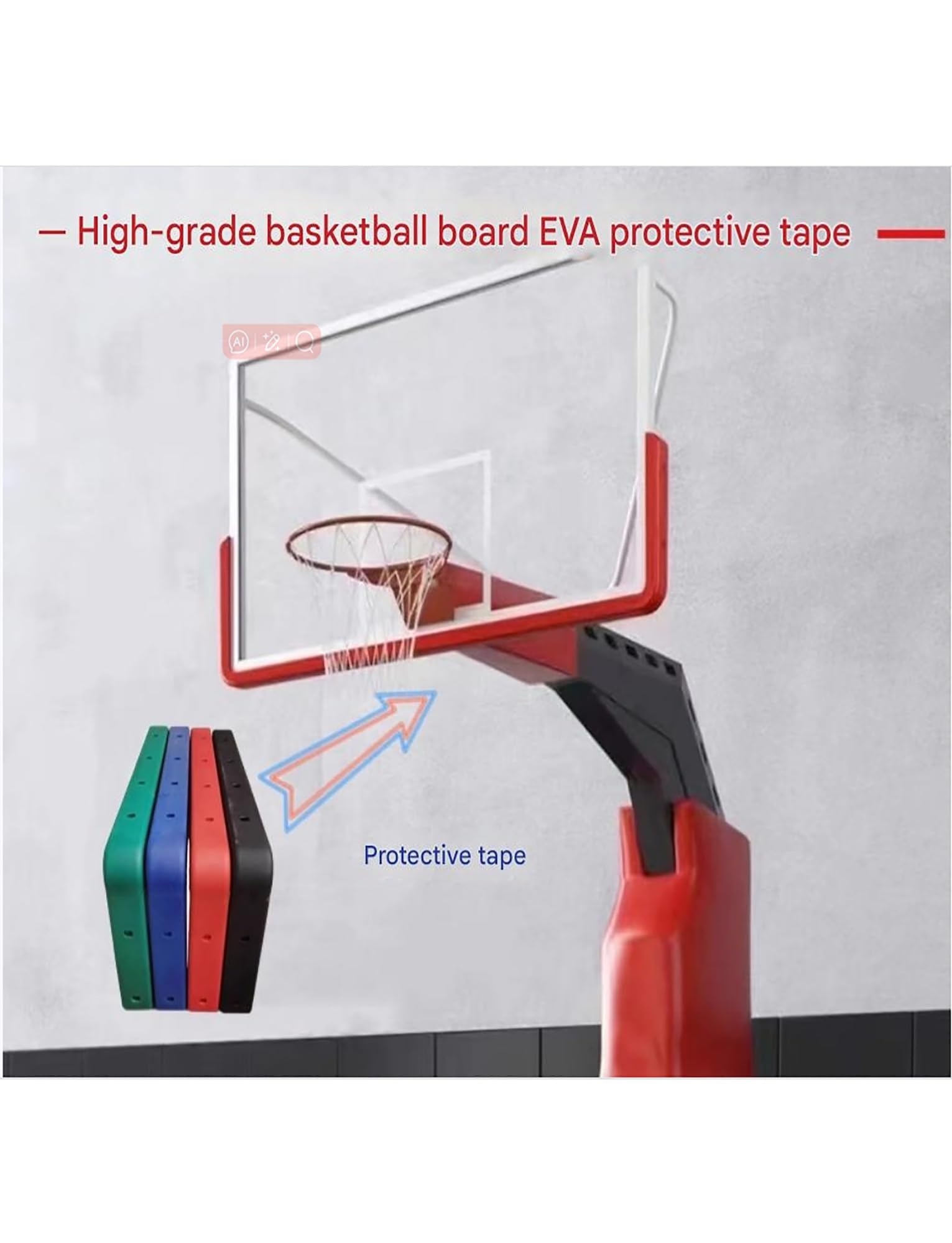 Nastro Antiurto for Tabellone in Vetro Temperato, Striscia Anticollisione for Basket