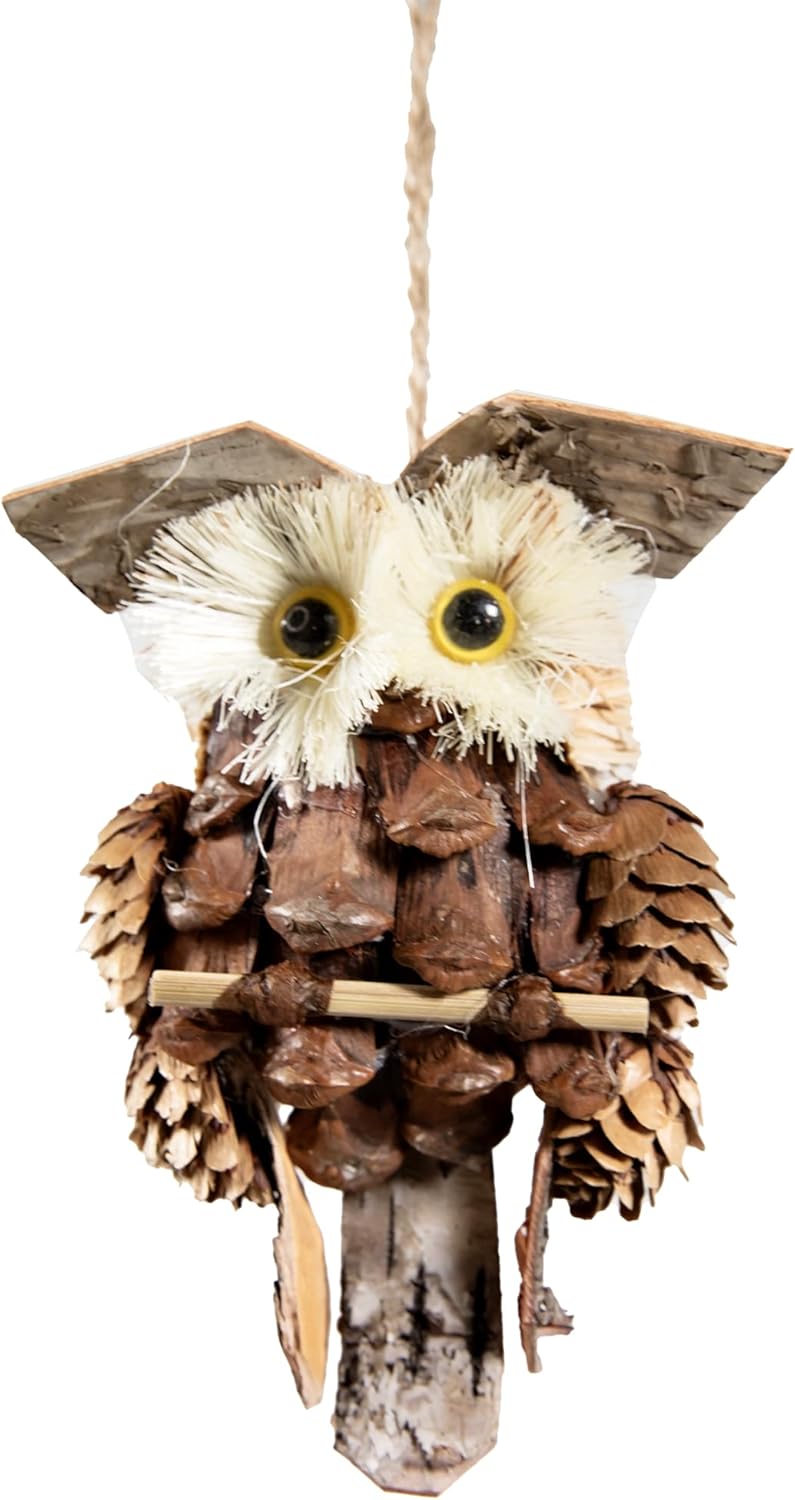 Cartanfill-Woodland Animal Owl Ornaments, Wood and Sisal, Set of 6 Assorted, Christmas Tree, Thanksgiving - Image 5