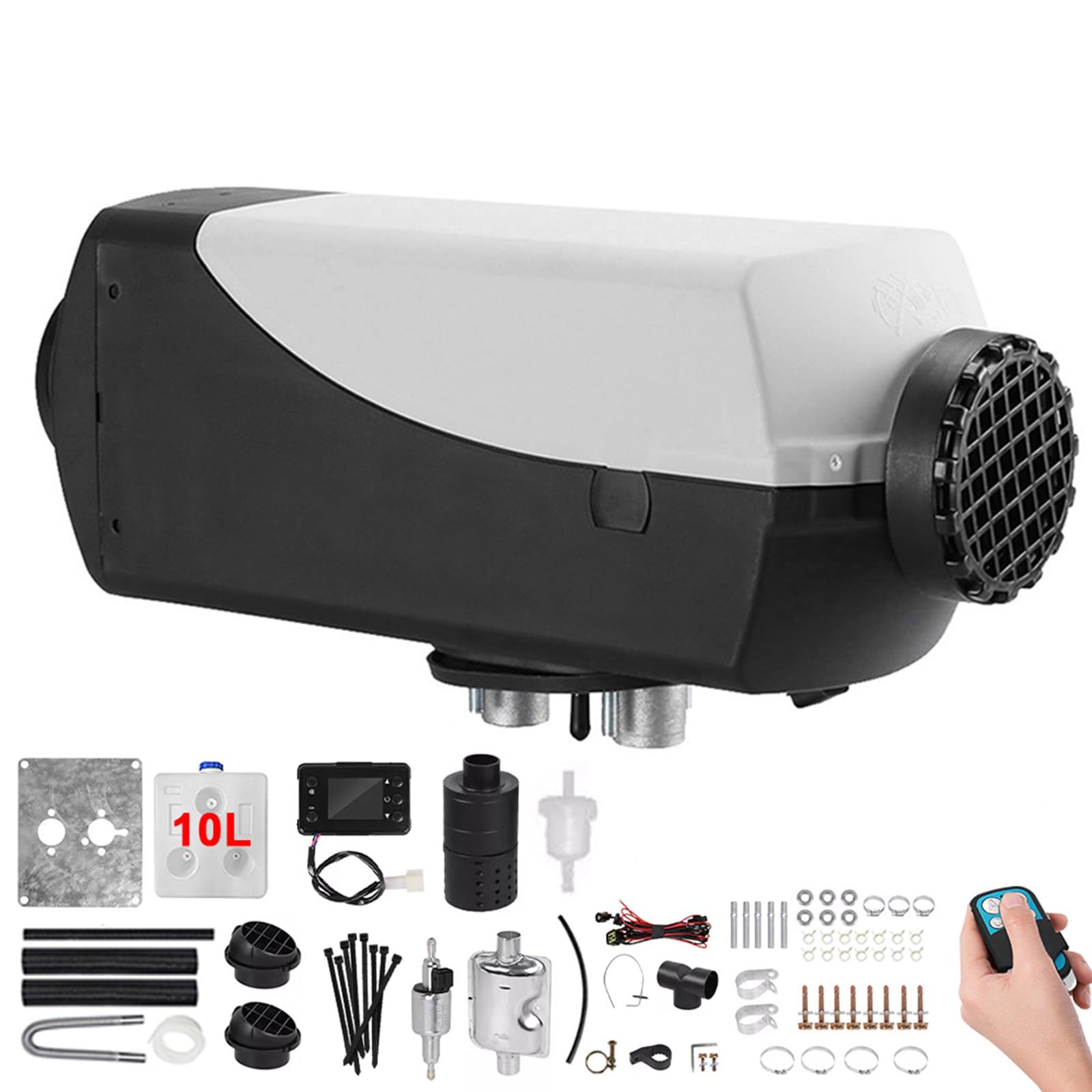 Flyfree 5KW / 8KW 12V Air Diesel Heater Set 4 Holes Fast Heating with LCD Display For Truck, Boat, Motorhomes, Touring Car, Campervans, Caravans (Black-Grey 10L)