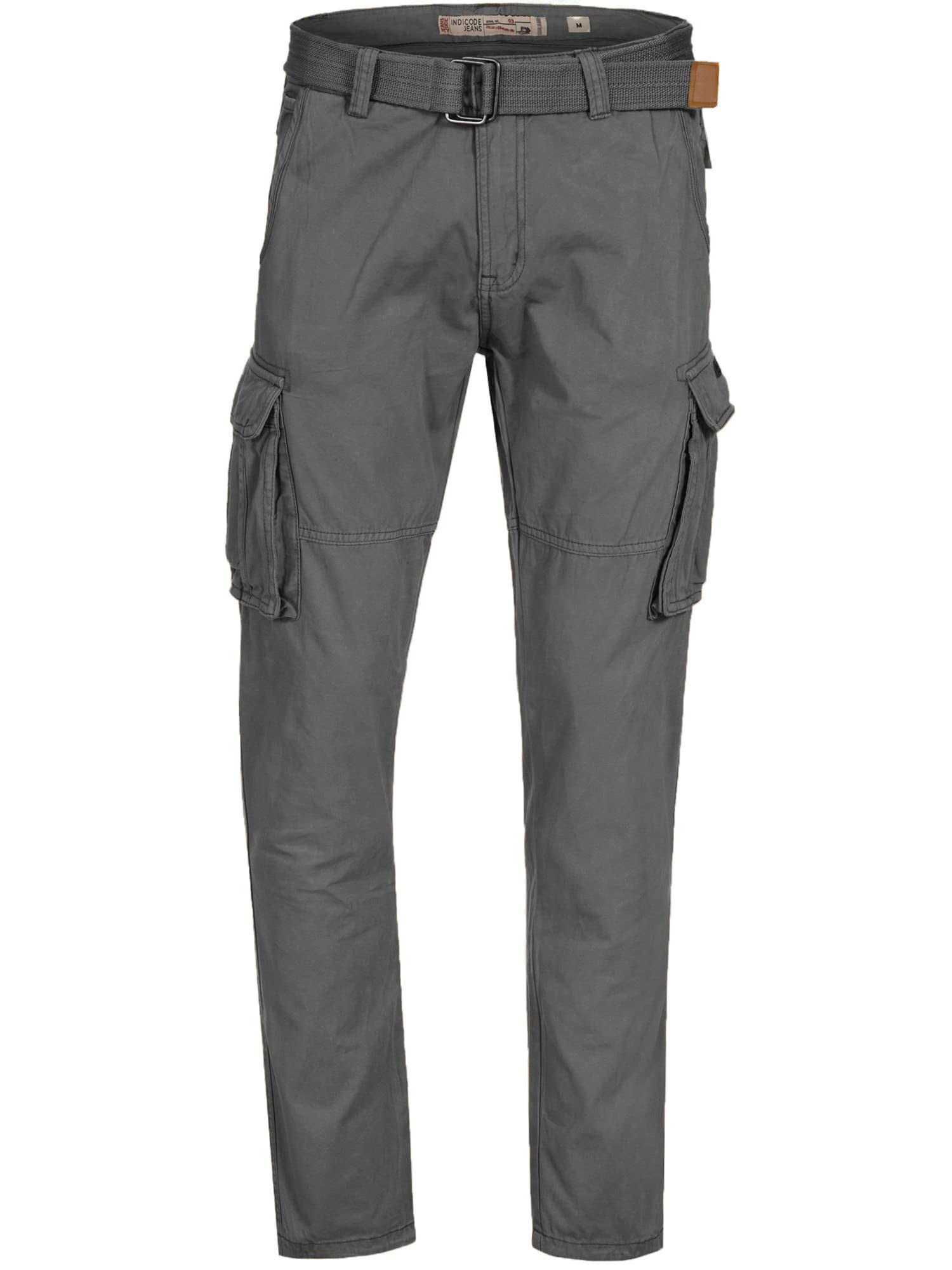 Indicode Hombres William Cargo Pants | Pantalón de algodón con 7 Bolsillos Incluido cinturón