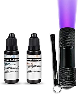 EDSRDXS UV Bonding & Welding Glue Kit UV Super Bonding Soft & Hard Glue with Black Light, Quick-Drying for Bonding Glass, Metal, Plastic 2 Pack Each 0.7oz (20ml x 2pack)