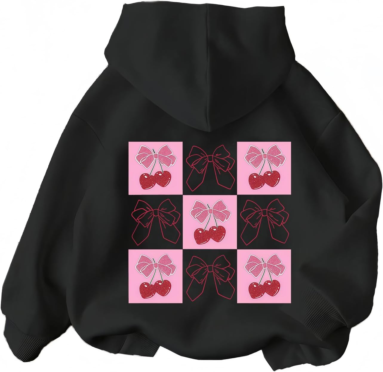 Girl's Cherry Bow Print Hoodie Sweatshirt Long Sleeve Pullover Cute Tops