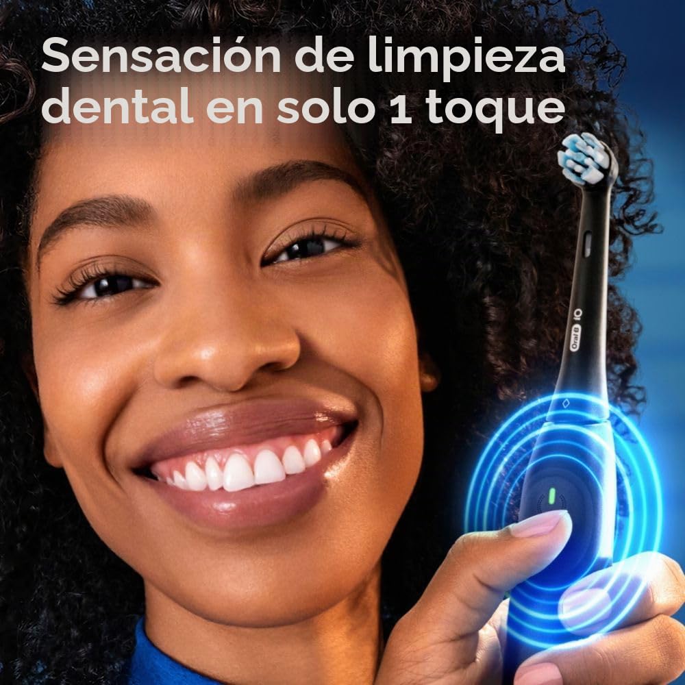 Oral-B iO Series 2 - Kit de inicio de cepillo de dientes eléctrico recargable, color negro noche con 2 cabezales de cepillo, sensor de presión automático para proteger las encías, 3 modos,