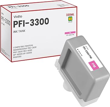 PFI-3300PM Photo Magenta Pigment Ink Tank 330ml Repalcement for Canon PFI-3300 PM 6441C001AA for imagePROGRAF PRO-2600 PRO-4600 PRO-6600 GP-4600S GP-6600S Printers, 1 Pack PFI-3300PM Ink Cartridge