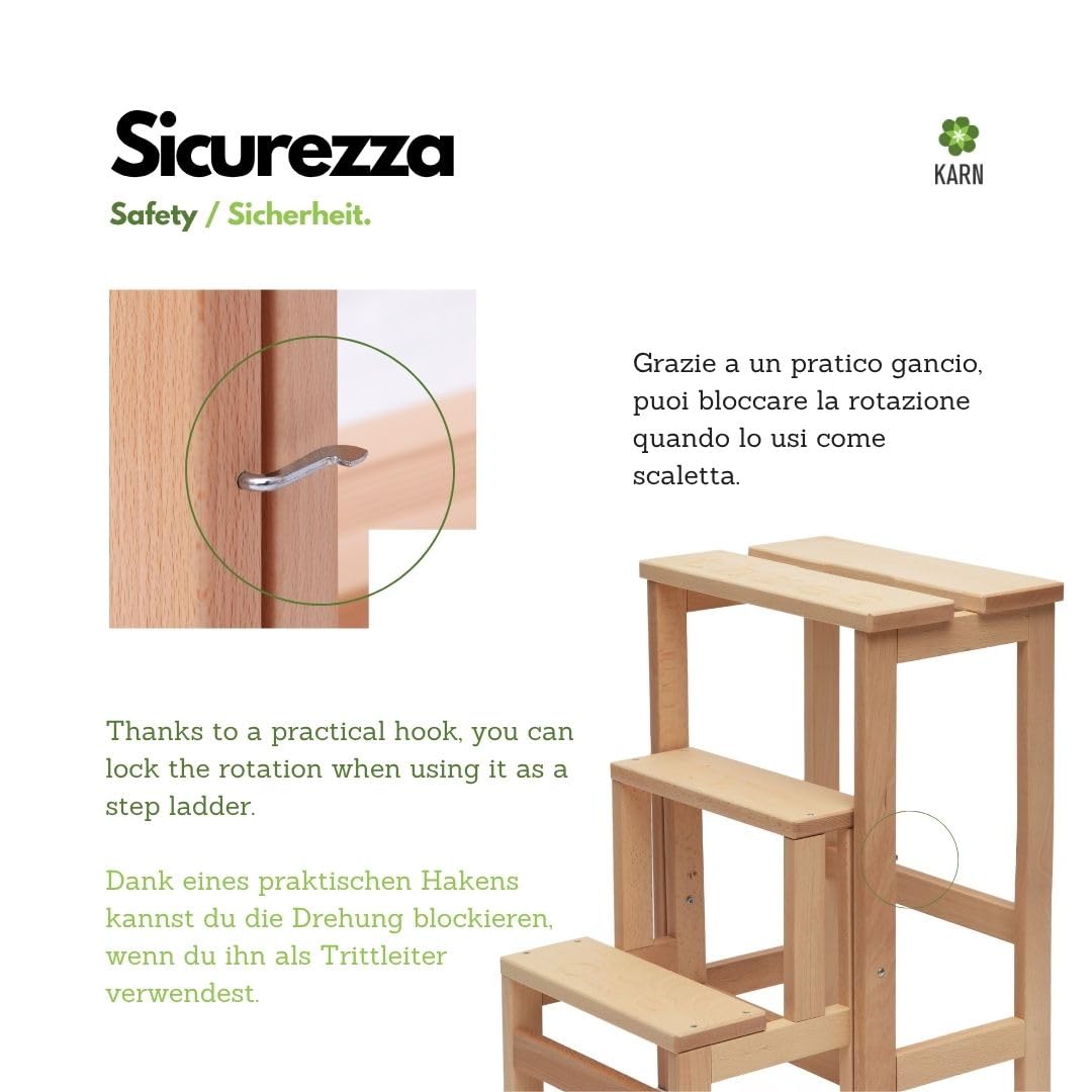 Marchepied escabeau Karn Happy Numbers en Bois de hêtre – marches rotatives numérotées avec sécurité – Cuisine Maison Made in Italy