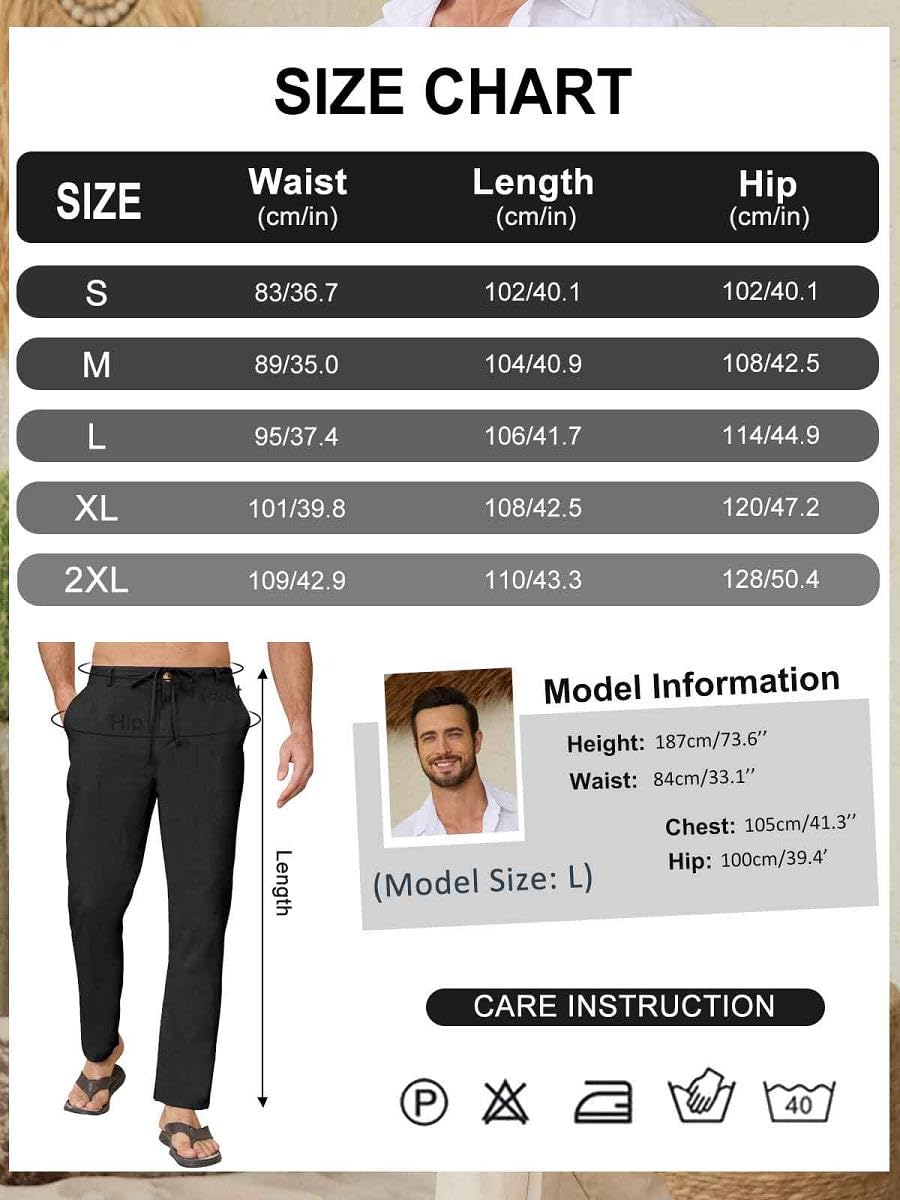 Yutdeng Pantalones Largos Verano Hombre Pantalón Lino Ligeros Casual Pantalon Verano Hombre Largo con Bolsillos Yoga Playa Algodon y Lino Pantalones Anchos Cintura Elástico con Cordón