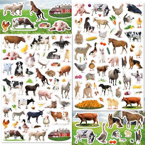 LINAYE 24 Sheets Farm Stickers for Kids 1270 PCS Farm Animal Cow Horse Stickers for Scrapbooking Water Bottles Envelopes Laptop for Kids Boys Girls