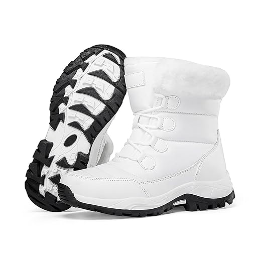 Botas femininas de neve de inverno com plataforma à prova d'água, confortáveis, quentes, totalmente forradas, leves, antiderrapantes, para uso ao ar livre, com cadarço até a panturrilha