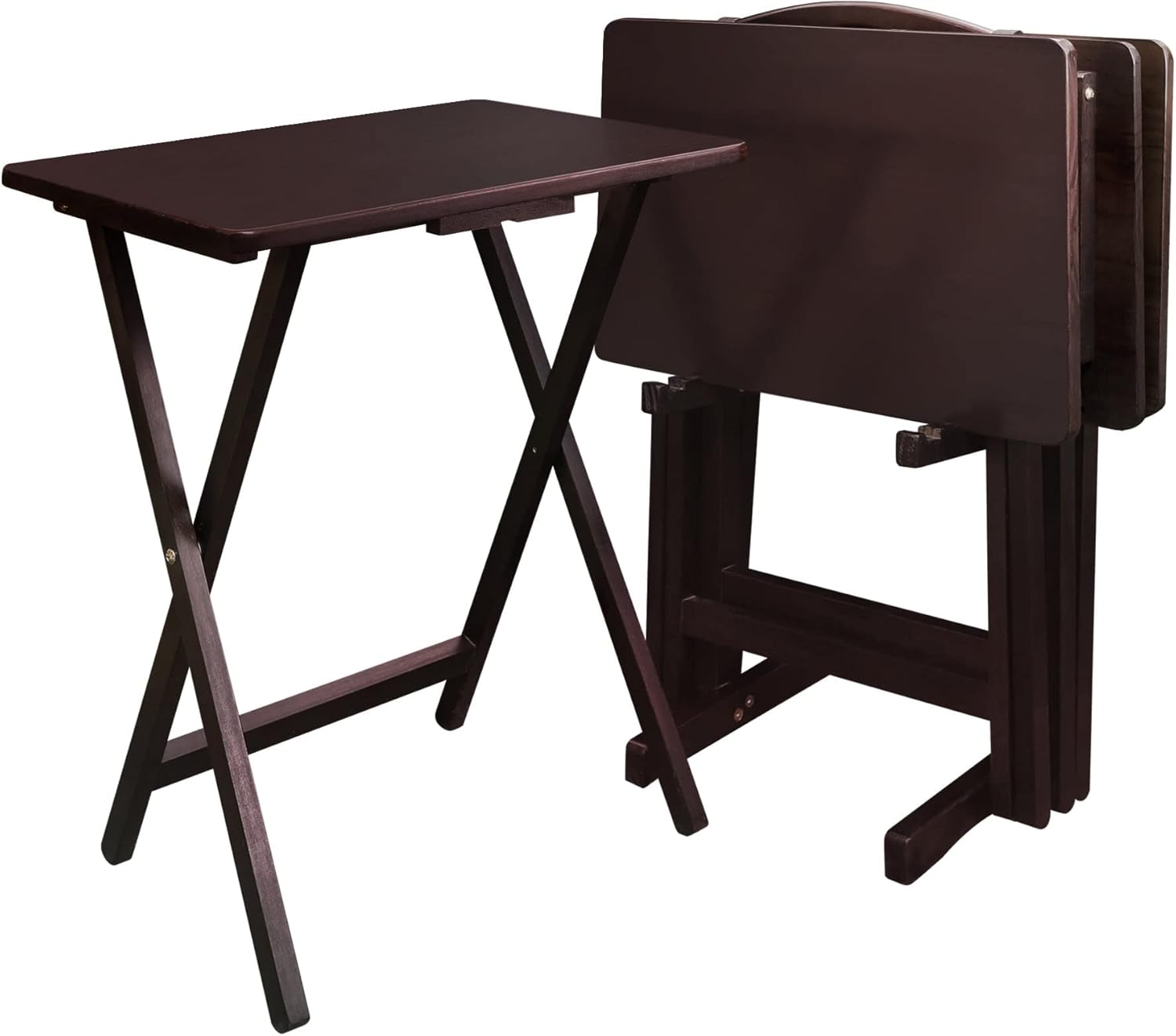 5-Piece TV Tray Table Set (4 Trays, 1 Stand) (Color : Brown)