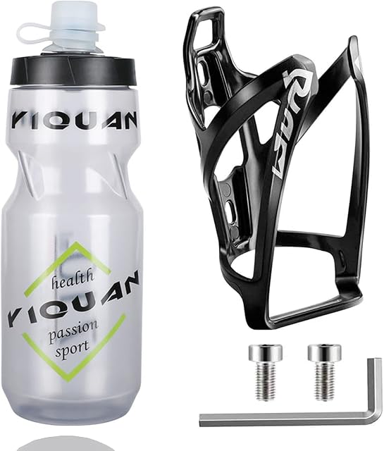 OSIGEI Bike Water Bottle Cage with 24 oz Bike Bottle Premium BPA-Free Cycling Water Bottle Lightweight Bike Bottle Holder with Screws Sports Bottle for Road Mountain and Kids Bikes (Grey)
