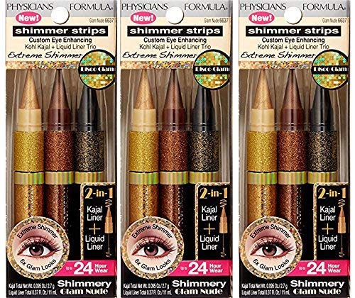 Physicians Formula Strips Custom Eye Enhancing Extreme Shimmer Kohl Kajal Plus Liquid Liner Trio Disco, Glam Nude ( PACK OF 3)