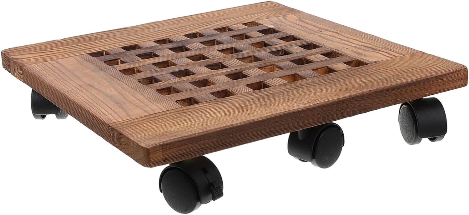 Movable Plant Pot Tray Wooden Stand Planter Stand Casters Plant Trays Wheels