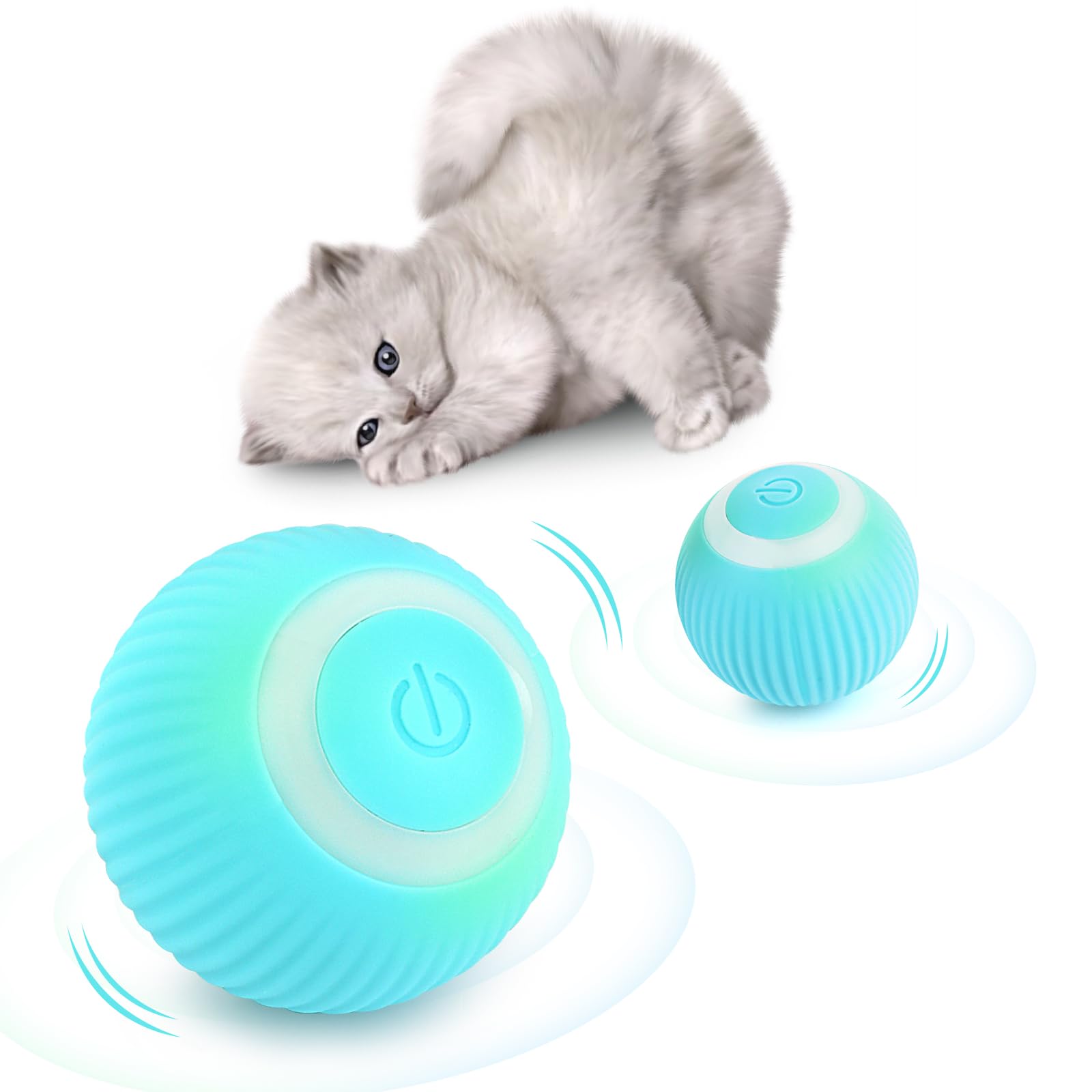 RISVOWO Bola de Juguete Interactivo para Gatos, Pelota Interactiva para Gatos con Luz, Juguetes para Gatos Pelotas con USB, Rotación Automática de 360 Grados