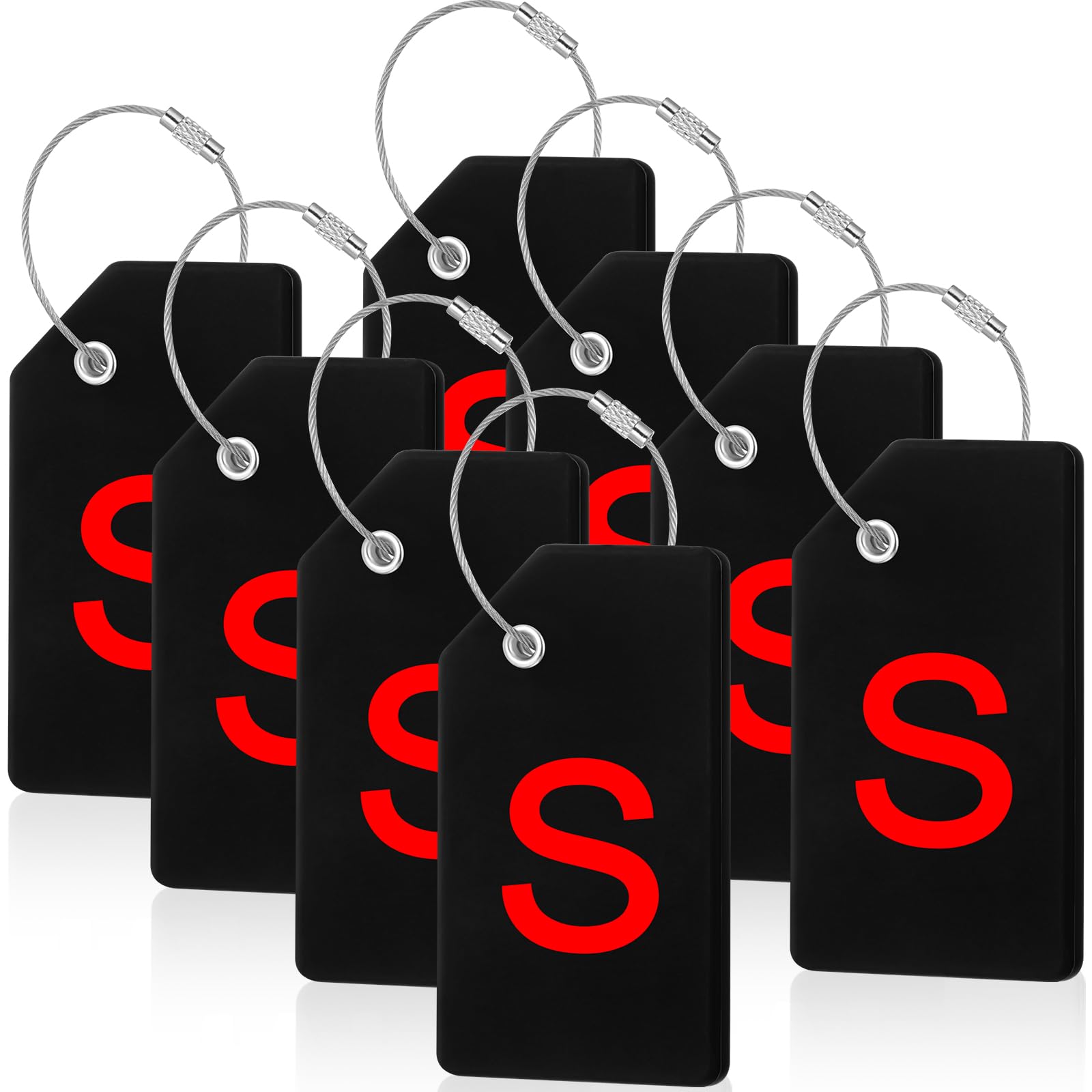 8 Pcs Initial Letter A-Z Luggage Tags Silicone Suitcase Instrument Tag with Name Card and Stainless Steel Loop(Letter S,Red, Black)
