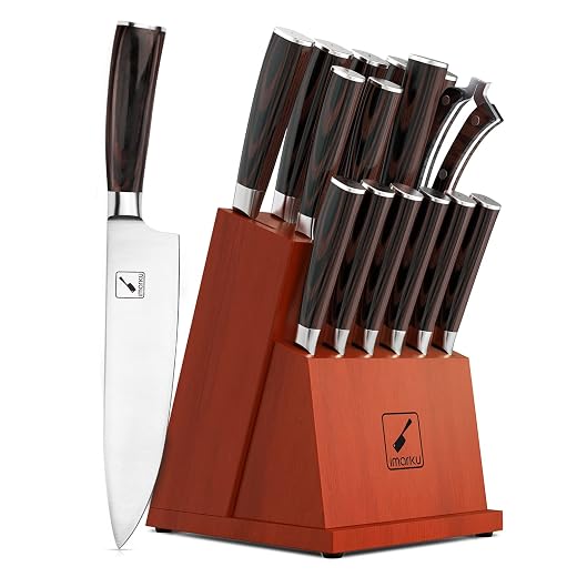 Knife Set, imarku 16-Pieces Premium Kitchen Knife Set, Japan Stainless Steel Chef Knife Set with Block and Knife Sharpener, Unique Walnut Knife Block Set