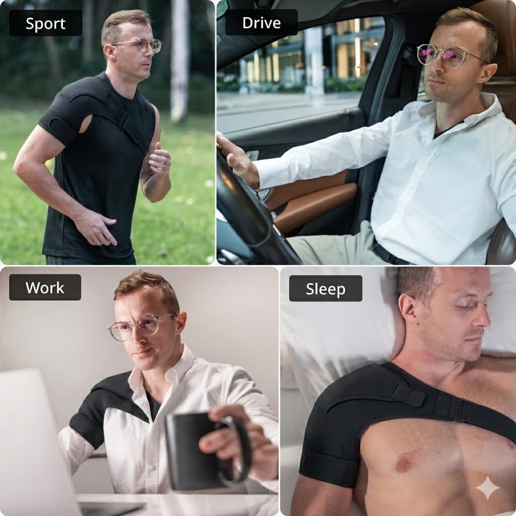 FIGHTECH Rotator Cuff Shoulder Brace for Men and Women - 4 Sizes - Shoulder Support - Pain Relief - Black - Large - Fits Most Men - Bicep 12-17" thumbnail