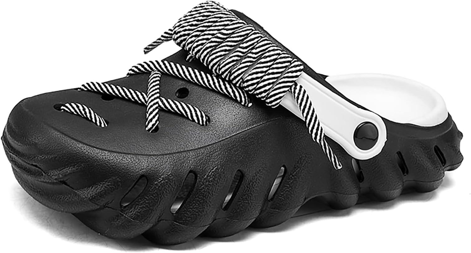 Women‘s Men’s Unisex EVA Platform Sole Clogs Mules with Lace Comfortable Lightweight Slip-on Non-Slip Breathable Sandal Slippers for Casual Beach Pool Outdoor