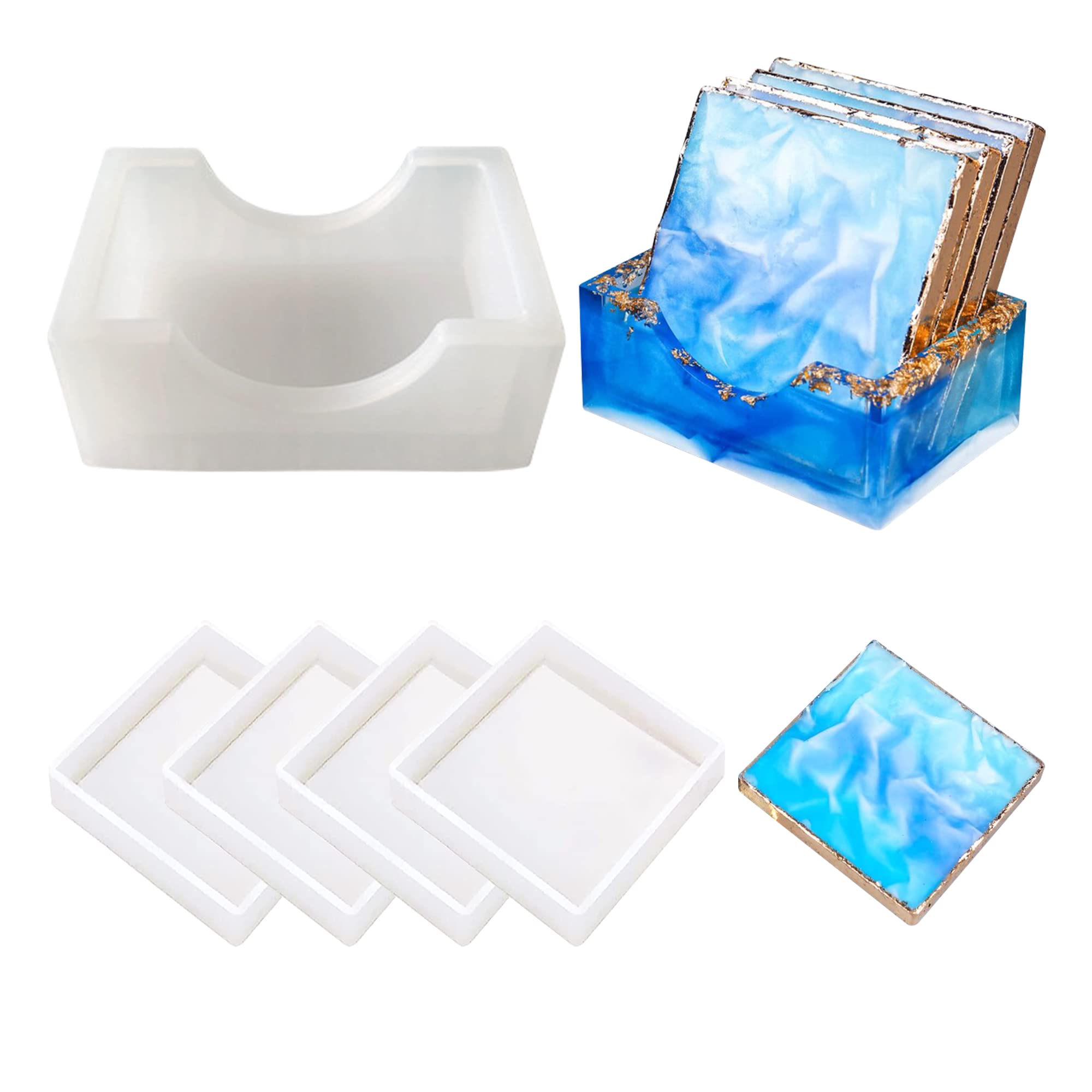 Nicola Coaster Mold 5 Pcs, Resin Coaster Mold Square for DIY Making Home Crafts, DIY Copper Carpet Decoration