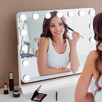 GlamView Sminktükör 58x53 cm - Hollywood Tükör 15 LED-del, 360° Forgatható, 3 Fényszín, Állítható Fényerő, USB és USB-C Csatlakozó, Érintésv 5