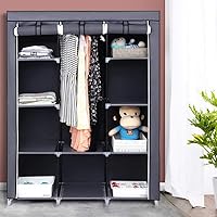 Vista 55 de 67" Portable Wardrobe Closet, Wardrobe Closet for Hanging Clothes with 2 Hanging Rods, 12 Clothes Storage Organizer Shelves, Non-Woven Fabric Grey