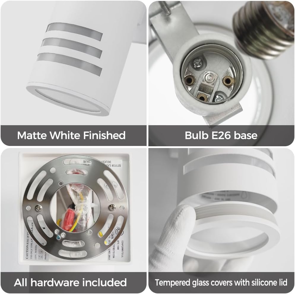 Cerdeco Aluminum Outdoor Wall Sconces,Cylinder Porch Light with 3 Slots and Frosted Glass,Modern Outdoor Wall Light Fixture,White Finished[ ETL-Listed ]