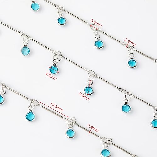 Miniatura 3 de YOUBEIYEE Cadenas de cuentas de cristal azul para hacer joyas, collar de plata de cristal colgante, cadenas para el tobillo, cadenas de bricolaje a
