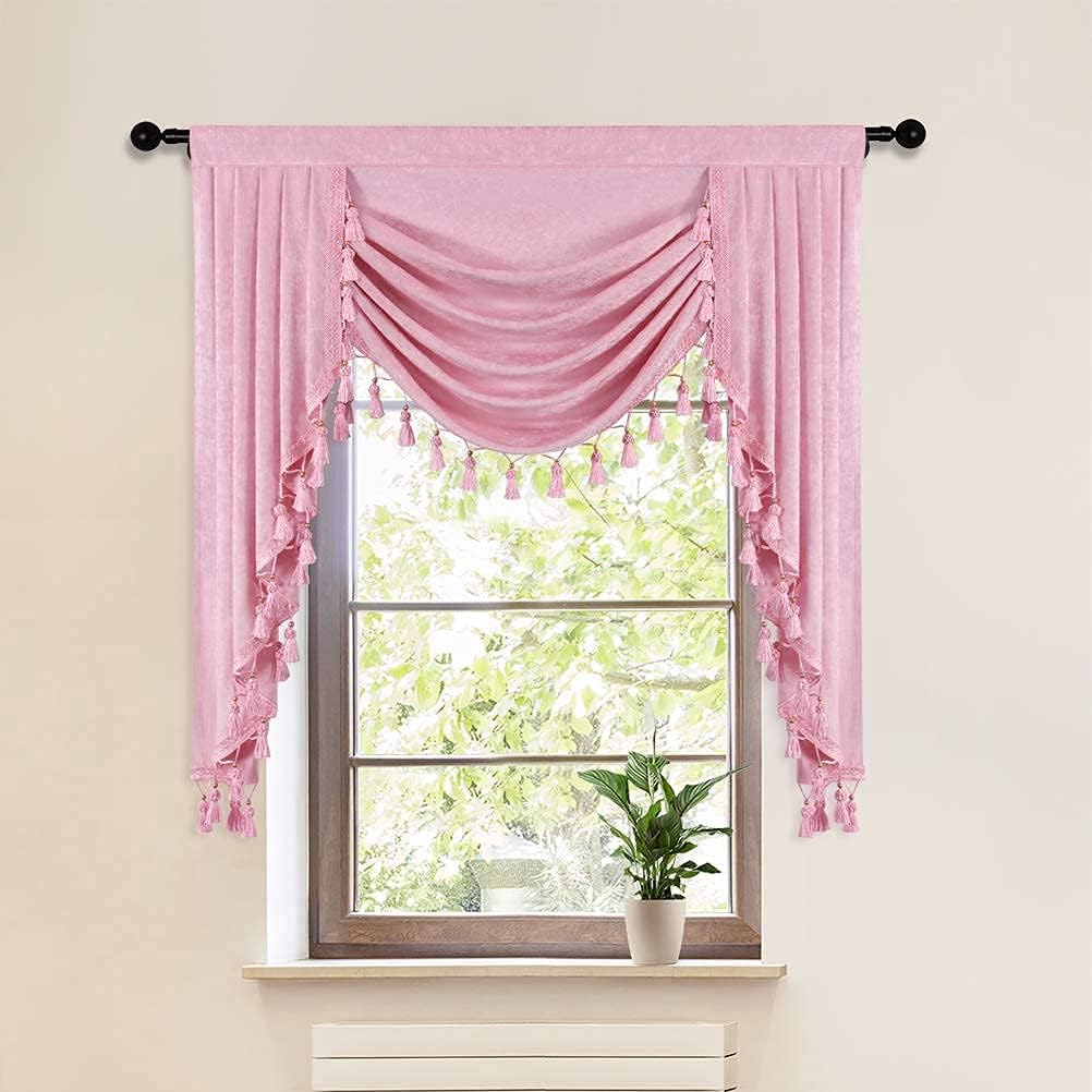 ELKCA Pink Curtain Valance for Girl Room Thick Chenille Princess Window Curtains Valance for Living Room (W39 Inch, 1 Panel)
