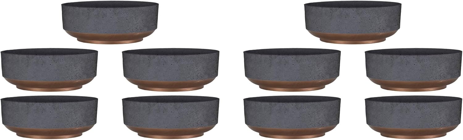 The HC Companies 8 Inch Round Capri Bowl Decorative Indoor Flower Succulent Planter Pot with Drain Plug Hole, Faux Concrete with Copper Base (10 Pack)