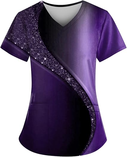 OIOLOYJM Printed Scrub Tops Women Short Sleeve V Neck Plus Size Scrubs for Womens Nursing Uniforms Shirts with Pockets