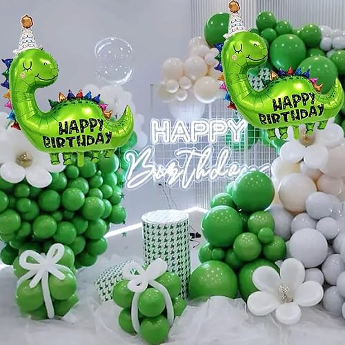 Miniatura 6 de Globos grandes de aluminio de dinosaurio verde, 2 globos de decoración de cumpleaños de 35 pulgadas, globos de decoración de cumpleaños para niños,