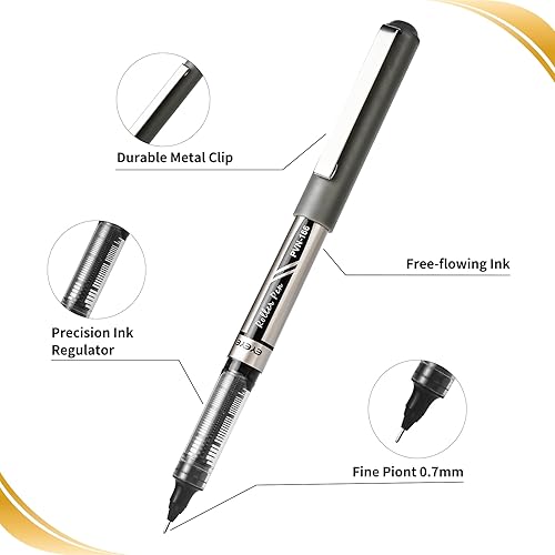 Miniatura 4 de EYEYE Bolígrafos negros de punta de aguja de 0.028 in, paquete de 12 bolígrafos de punta media de secado rápido, bolígrafos de tinta líquida,