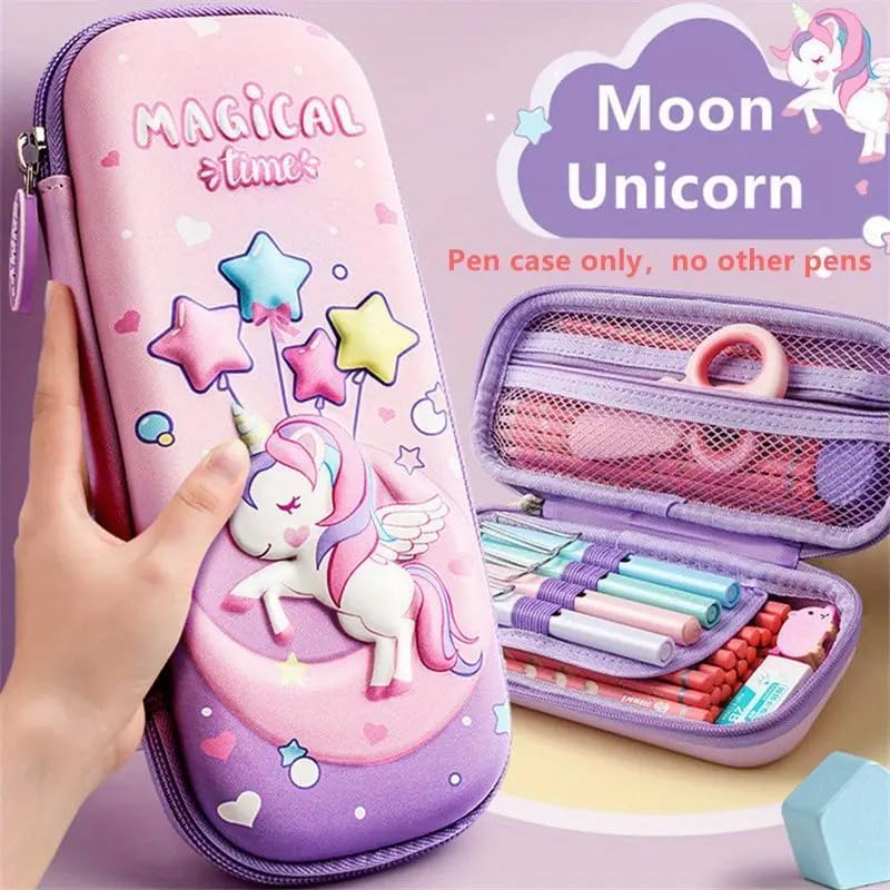 Image of DEOXY 3D Unicorn Pencil Case Stationery Box, Cosmetic Zip Pouch Bag for Girls Unicorn Art EVA Pencil Box-CK11UN