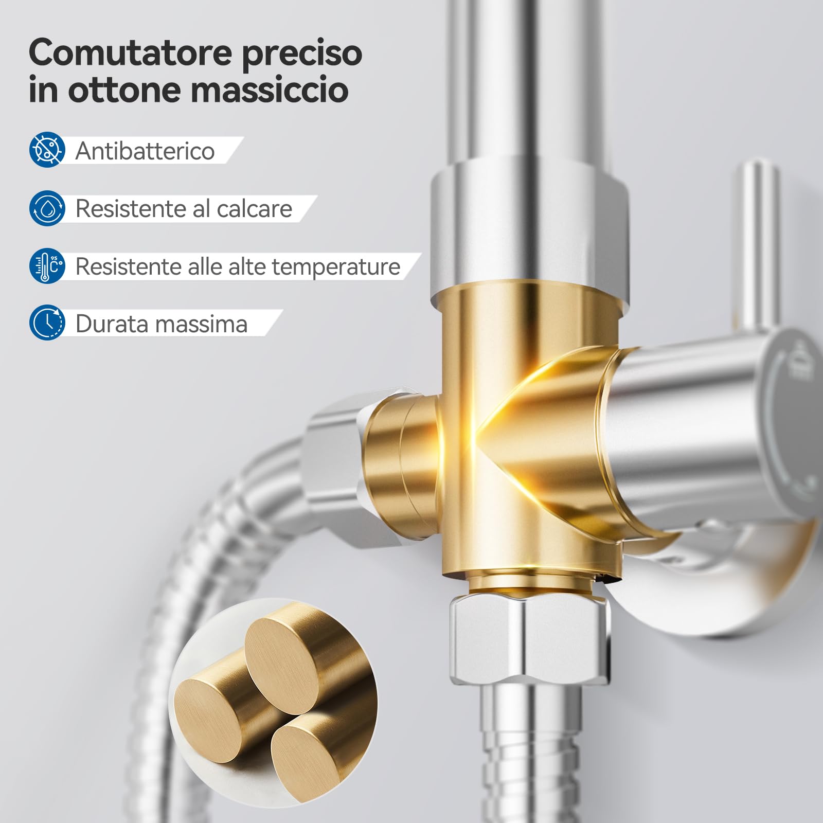 Auralum Colonna Doccia senza Miscelatore, Colonna Doccia Acciaio Inox con Saliscendi Doccia Altezza Regolabile 72-110cm, Asta Doccia con Soffione e Doccetta, Doccia Soffione con Doccetta Cromo 25x25cm