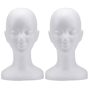 Foraineam 2 Pcs Foam Wig Heads 13 Inch Styrofoam Head Mannequin Cosmetics Model Head Glasses Hats Hairpieces Wigs Display Stand Holder Manikin Head