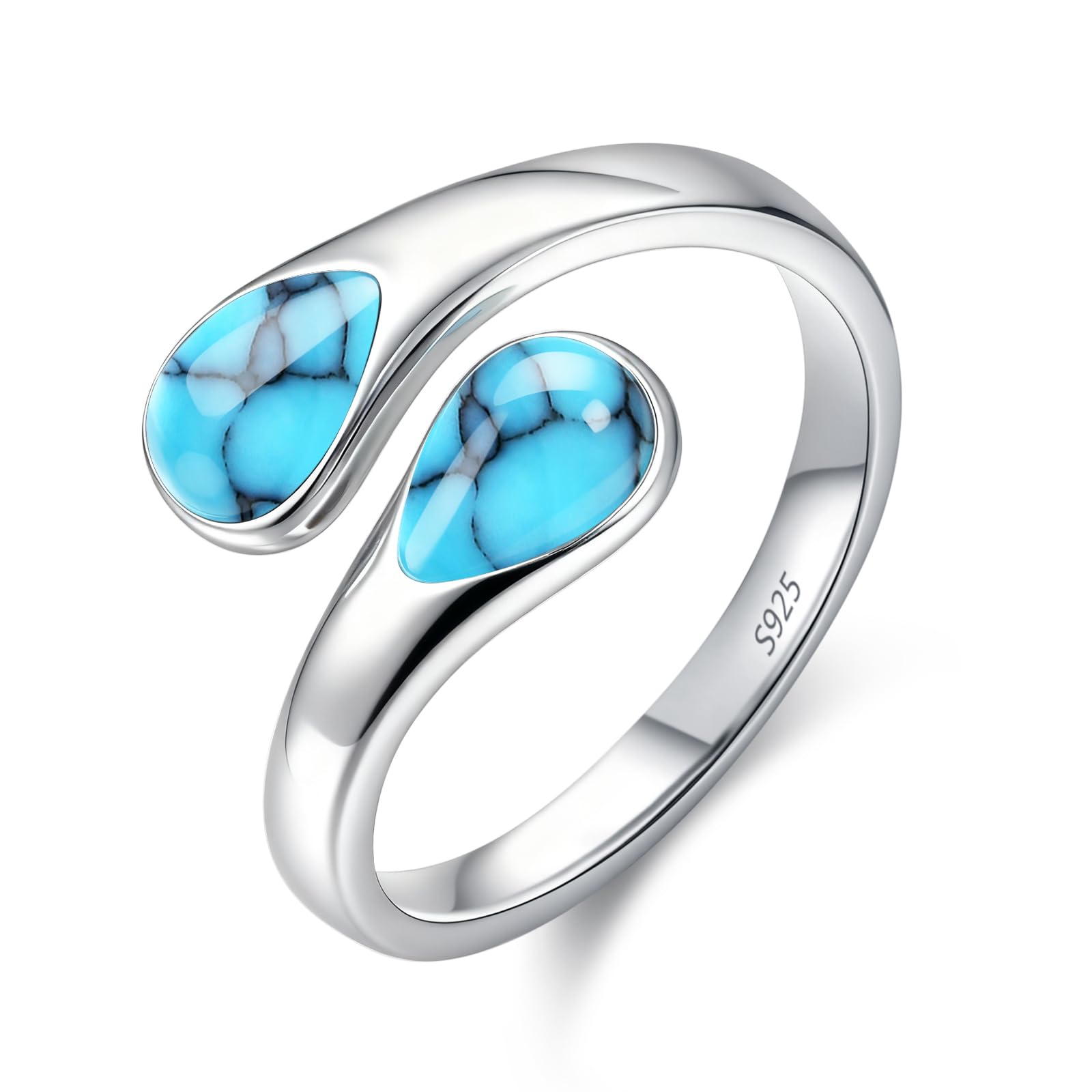 KQ&TTENG Anello turchese da donna, in argento Sterling 925, regolabile, idea regalo per ragazze