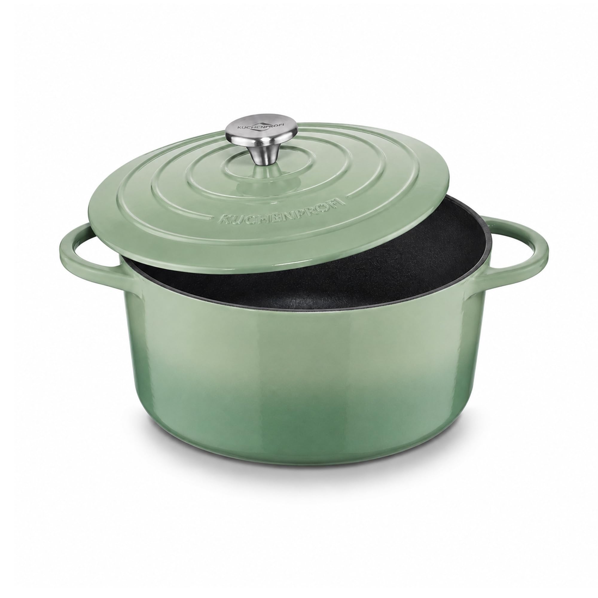 KÜCHENPROFI Gusseisen-Bräter mit Deckel, emailliert, 24 cm, Jade | Runder Gusseisen-Bräter mit Energieeffizienz, optimaler Wärmespeicherung, Edelstahlknopf, für alle Herdarten geeignet