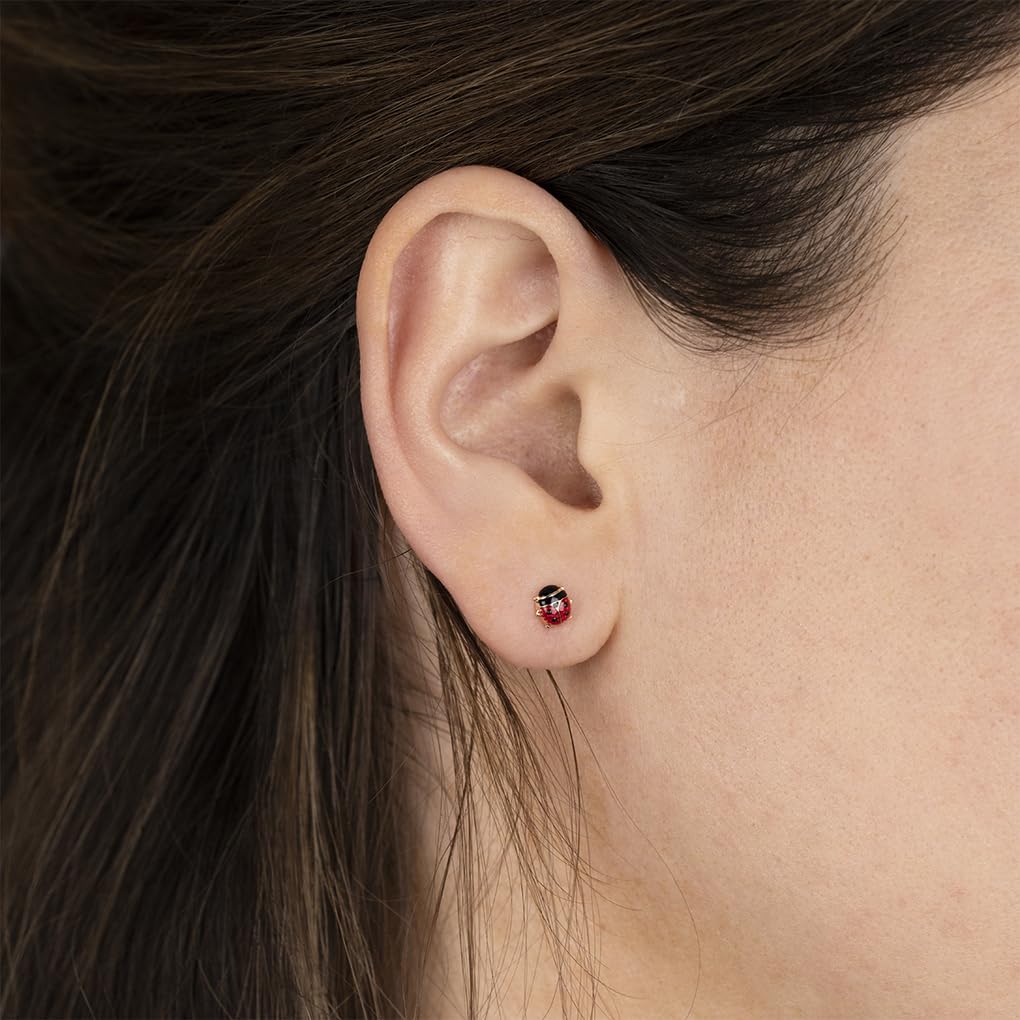 Time Road Boucles d’oreilles Bébé en Or 9K LG00117/5 – Fermoir Sécurisé à Vis – Coccinelle 5 mm – Bébé 3–24 mois – Idéal Naissance, Baptême ou Anniversaire