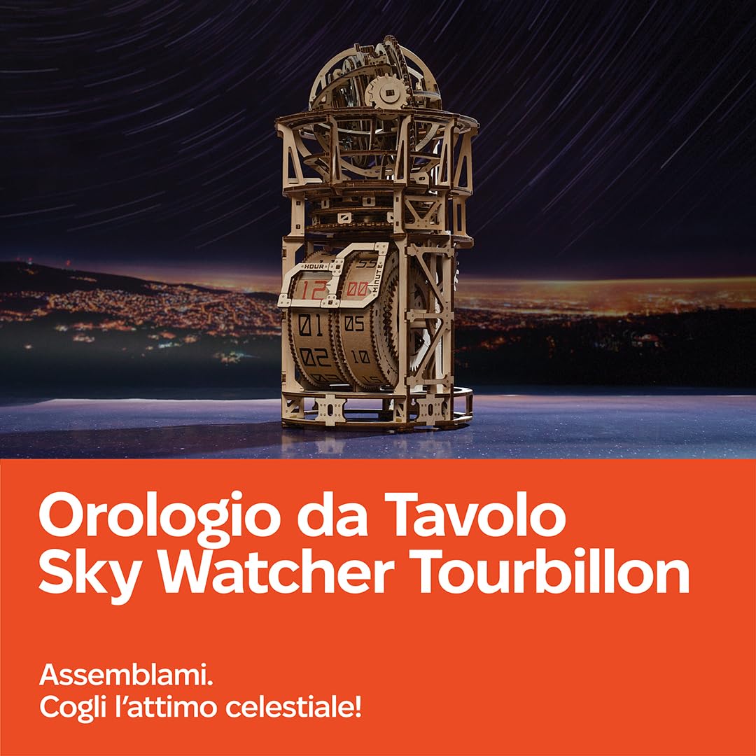 UGEARS Sky Watcher Tourbillon Orologio da Tavolo - Puzzle 3D in Legno Funzionali per Adulti Kit Orologio Meccanico - Kit Modelli in Legno DIY da Assemblare per Adulti - 3D Puzzle del Papà - 338 Pezzi