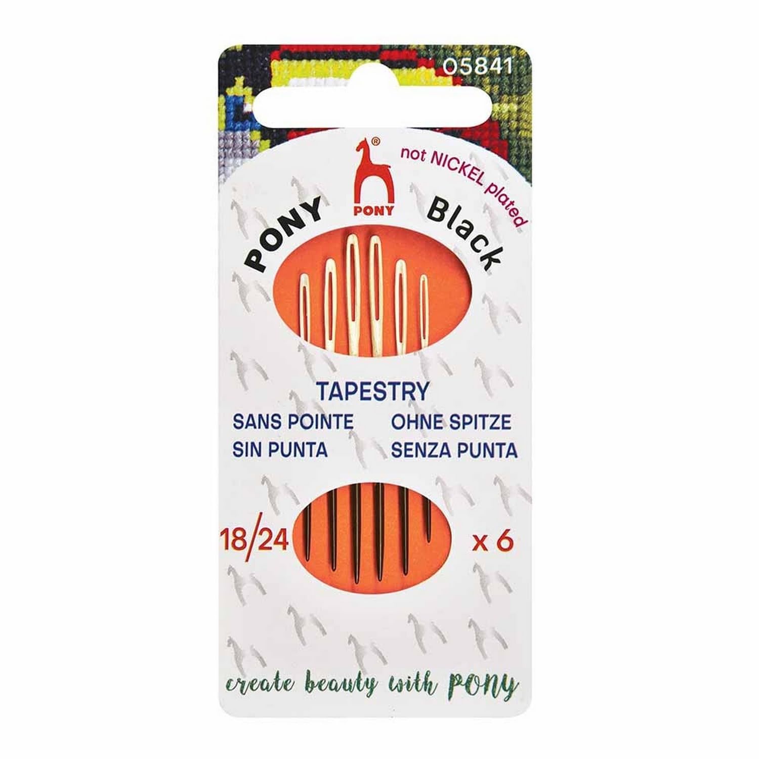 Pony Bianco Occhio - Black Tapestry Matte Finish (No. 18-20-22-24) Hand Sewing Needles With White Eye - 6 Needles