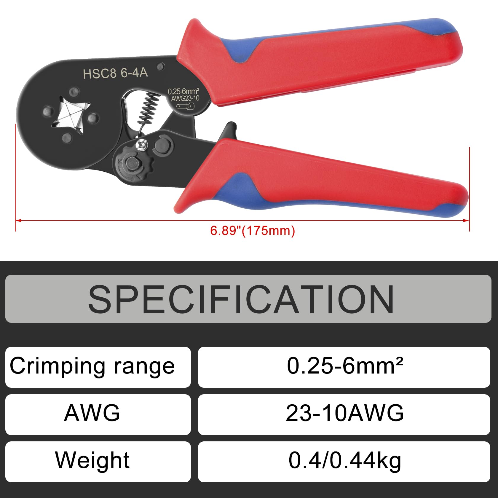 Heschen Crimpadora HSC8 6-4A autoajustable 0,25-6,0 mm² 23-10 AWG rojo