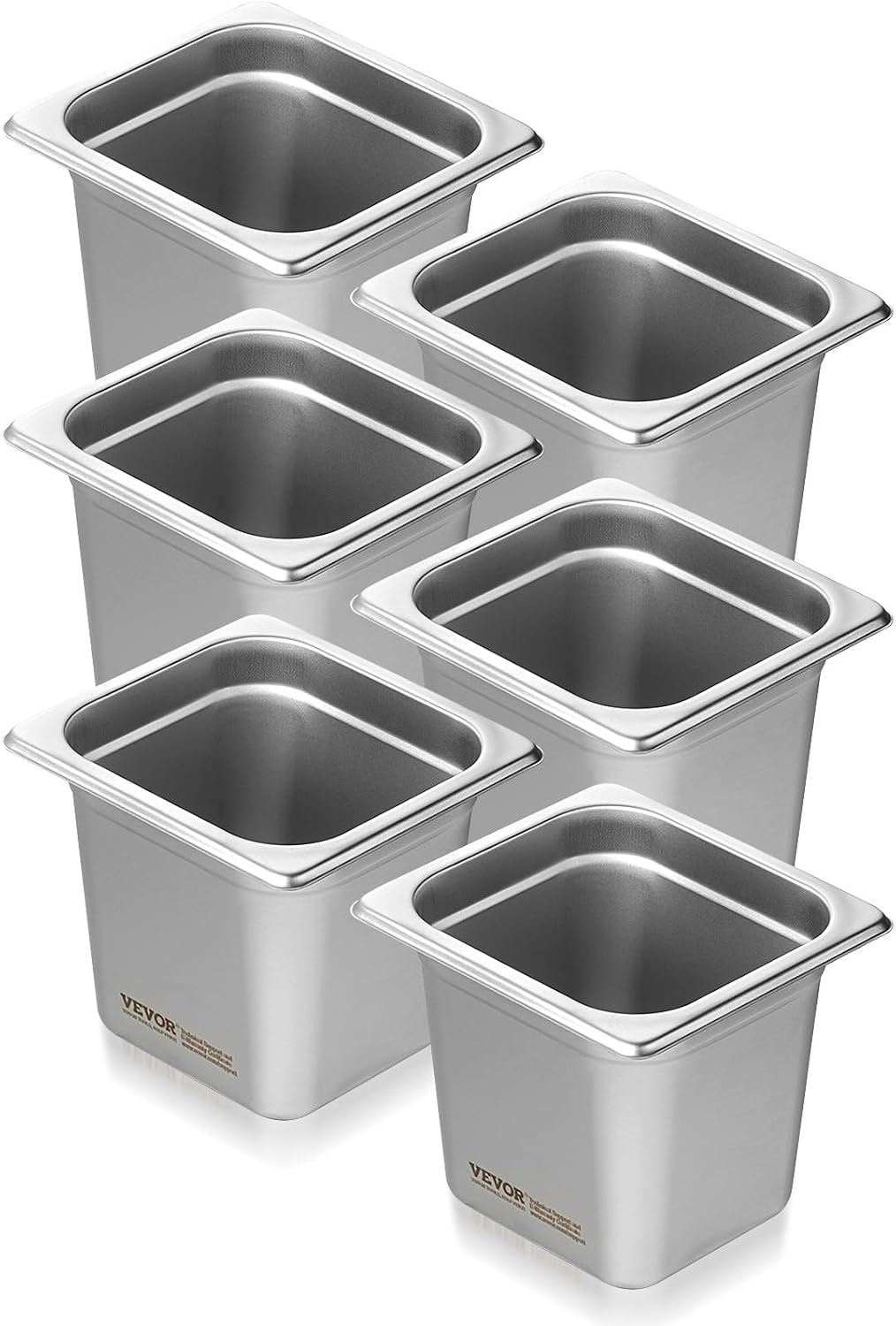 VEVOR 6 Pack Hotel Pans, 1/6 Size Anti-Jam Steam Pan, 0.8mm Thick Stainless Steel Restaurant Steam Table Pan, 6-Inch Deep Commercial Table Pan, Catering Storage Food Pan, for Industrial & Scientific
