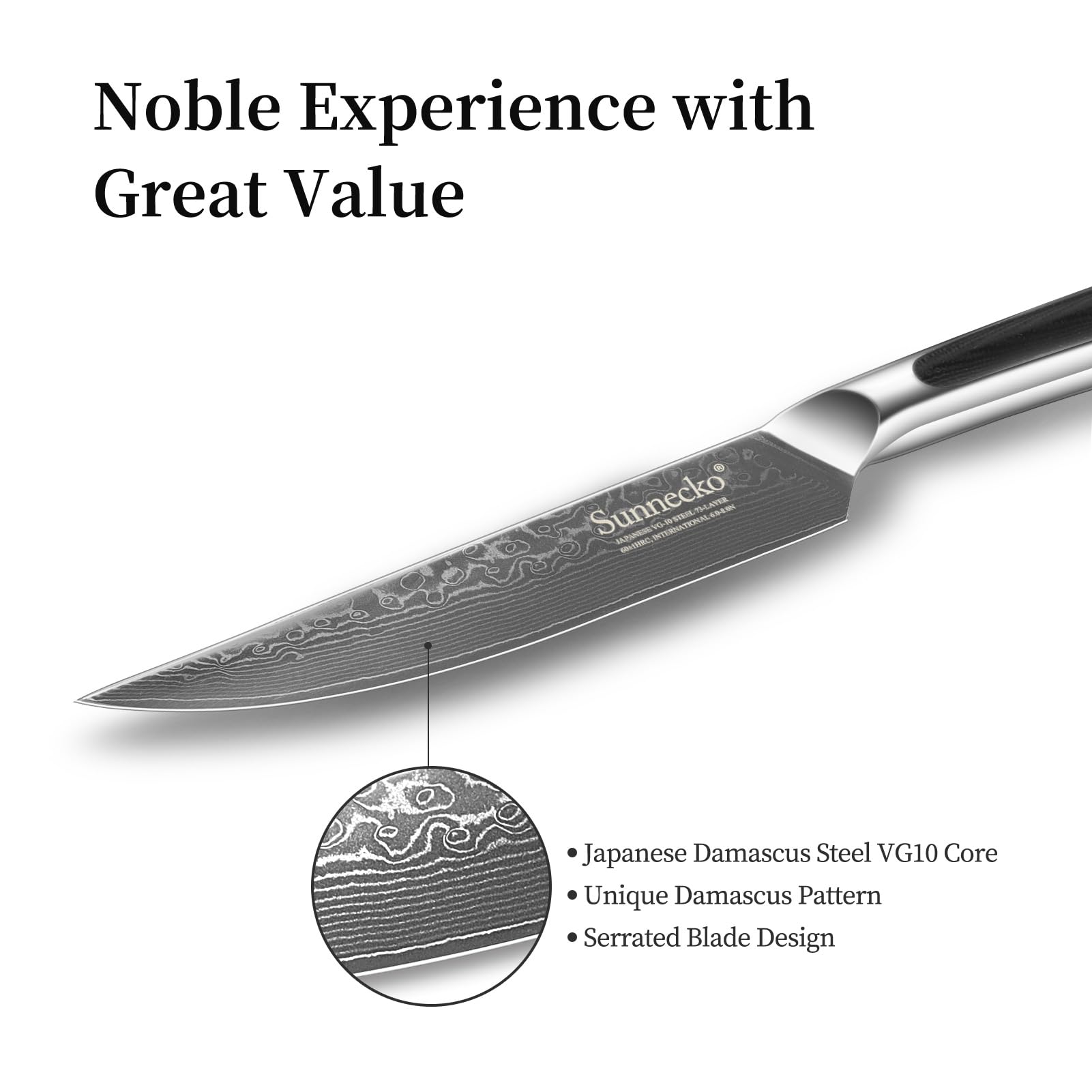 Sunnecko 2pcs Damast Steakmesser Set | Damast Steakmesser 2er Set Damastmesser G10 Steak Besteck Set