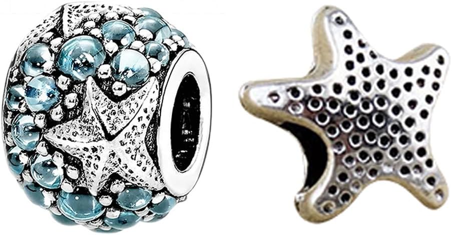 100% 925 Sterling Silver Ocean Starfish Charm Bead with Cubic Zirconia Fits Pandora Bracelets DIY Jewelry Making Sterling Silver Cubic Zirconia, Sterling Silver, Cubic Zirconia