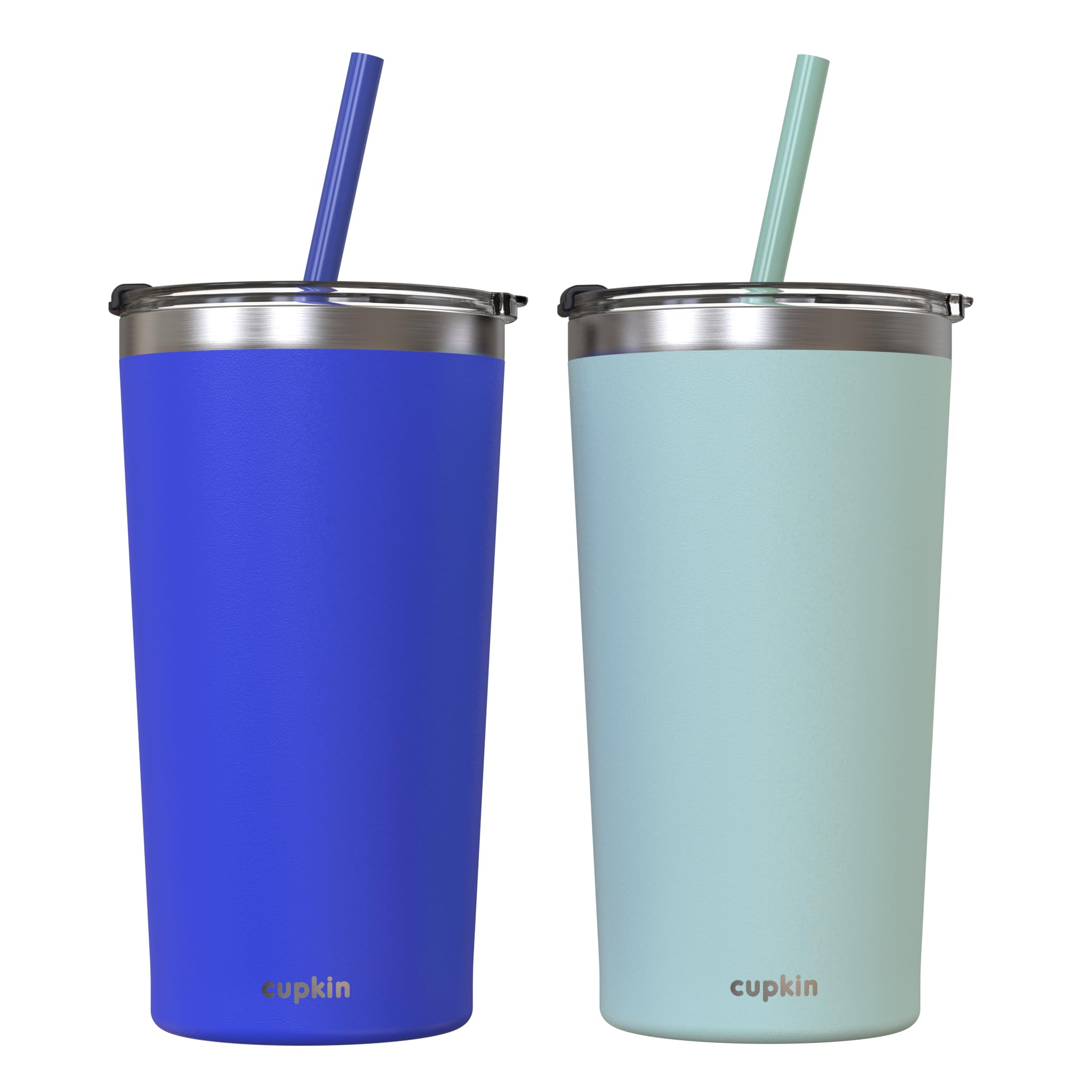 Stainless Steel Insulated Tumbler with Lid and Straw, 20 oz Stainless Steel Cups, Set of 2 Travel Coffee Mug for Adults, Iced Coffee Cup with Lid, Tumbler for Travel (Cobalt + Mint)