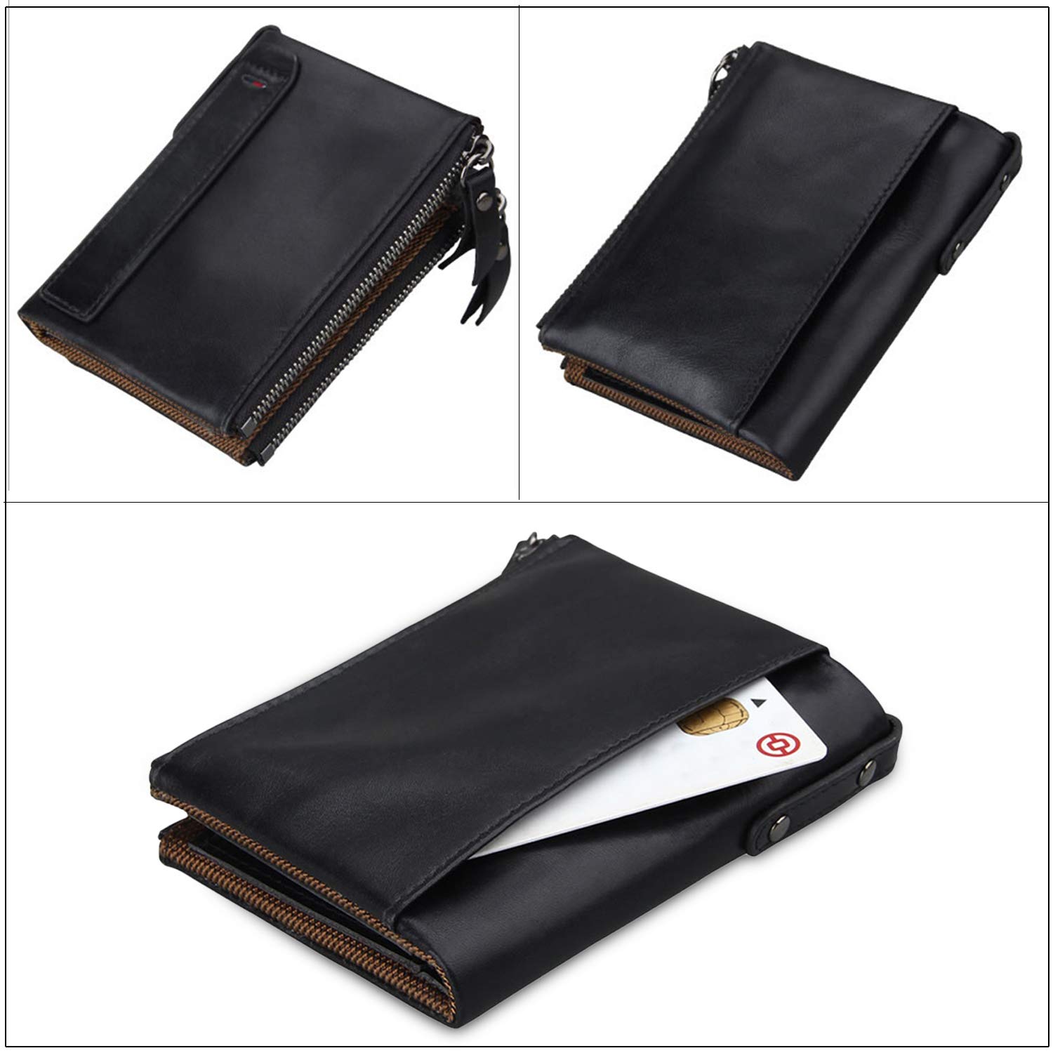 FANDARE Billetera con RFID Hombre Cartera para Mujer Estilo Plegable Monedero Billetera de Cuero con Bolsillo para Monedas y Crédito Tarjetas Ranuras para Identificación Tarjetas Crédito Negro