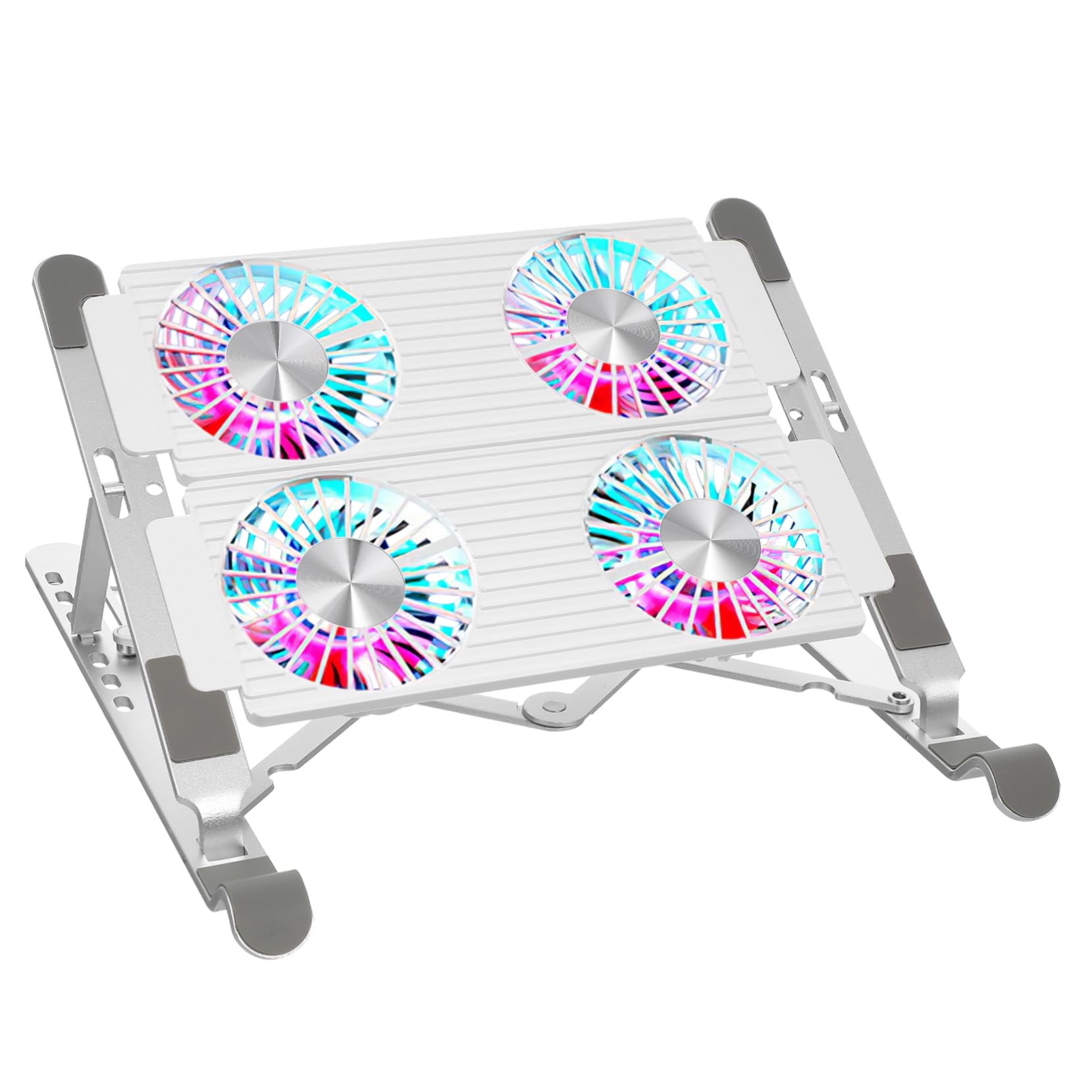 Laptop Cooler Stand Argento Lega di Alluminio Ventola, Atmosfera Estiva | Supporto Pieghevole, Silicone Antiscivolo, Alimentazione Usb, 3w, 0.6a